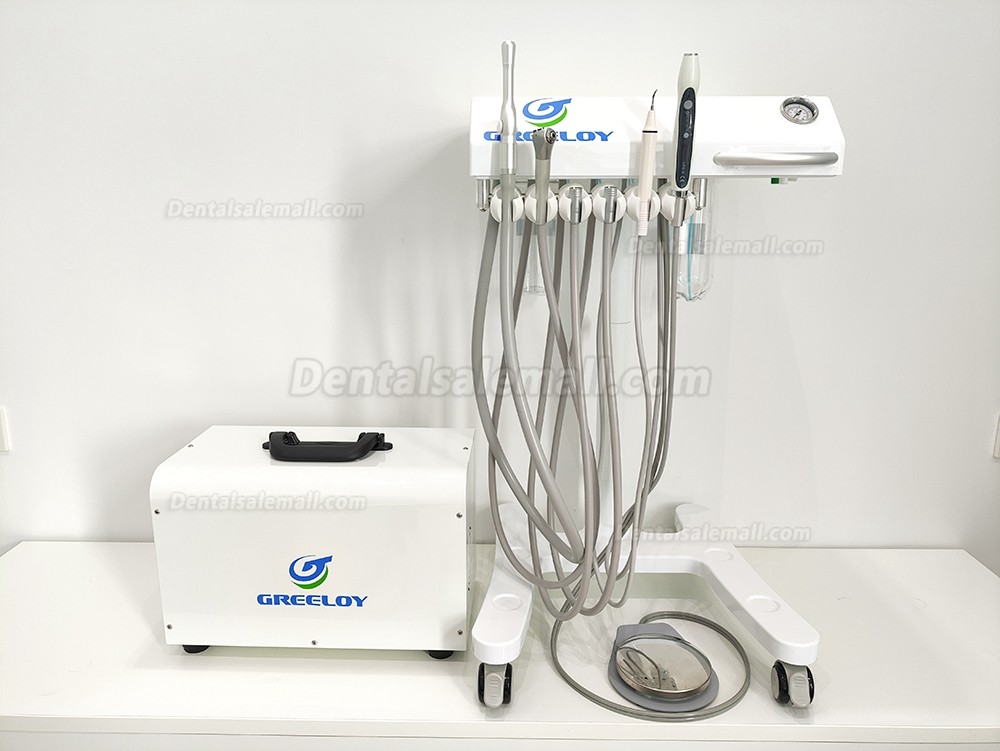 Greeloy Mobile Dental Cart Unit GU-P302 with Air Compressor GA-P300+ Curing Light+ Scaler Handpiece